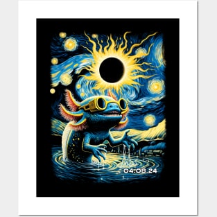 Axolotl Eclipse Expedition: Stylish Tee Featuring Quirky Aquatic Ambassadors Posters and Art